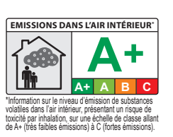 Étiquette d’émissions A+ : très faibles émissions dans l’air intérieur