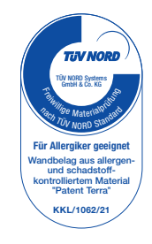 Label d’essai TÜV NORD original pour Patent Terra : Convient aux personnes allergiques, KKL/1062/21